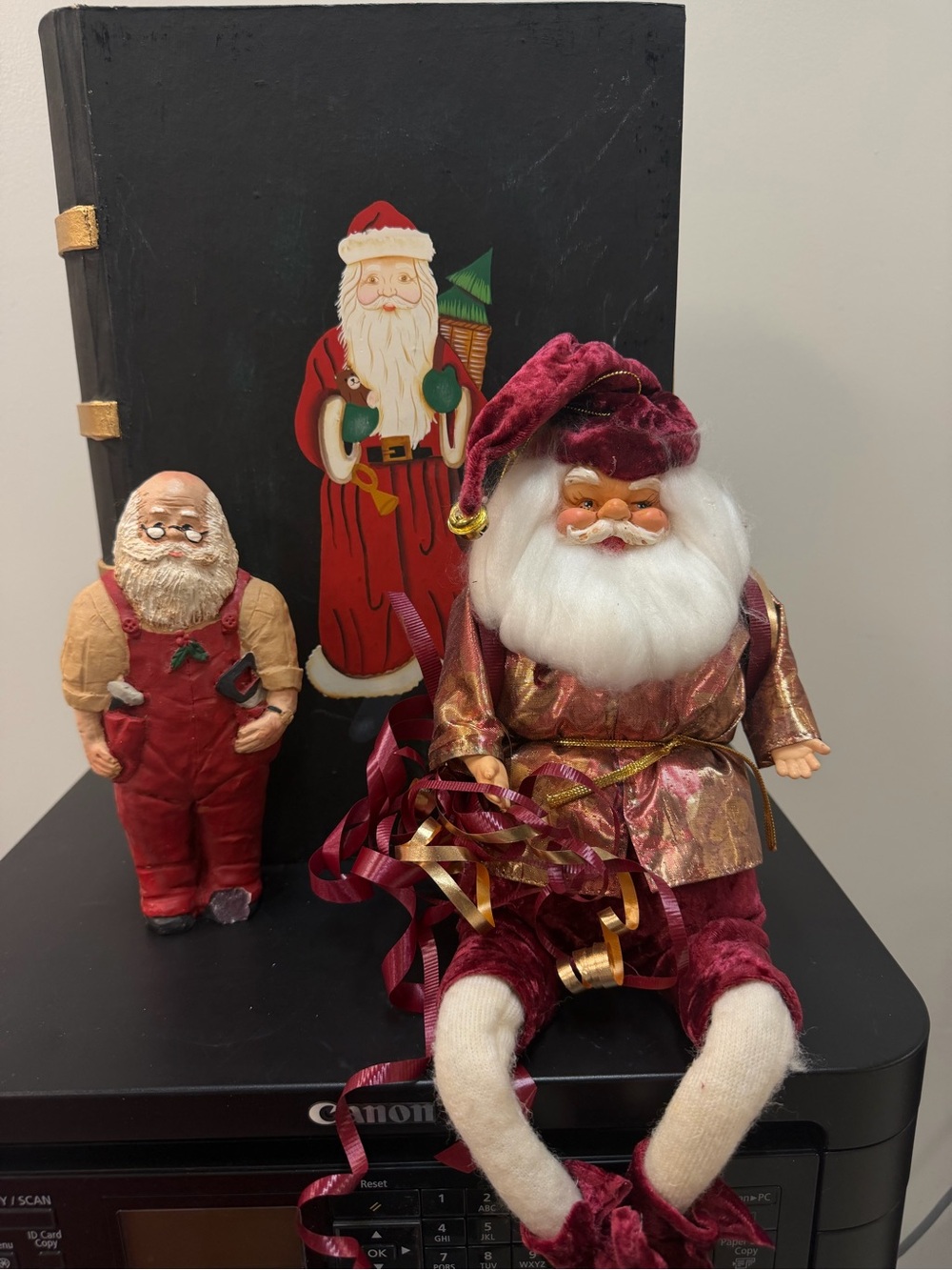 Vintage lot old world Santa shelf sitter, secret stash book, and figurine